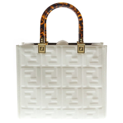 Fendi Sunshine Small Tote 2-Way Shoulder Bag White Calf Gold