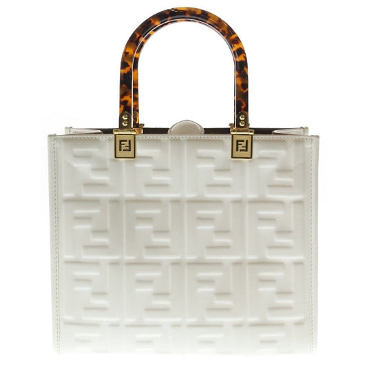Fendi Sunshine Small Tote 2-Way Shoulder Bag White Calf Gold