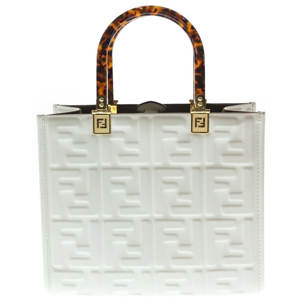 Fendi Sunshine Small Tote 2-Way Shoulder Bag White Calf Gold — view 2