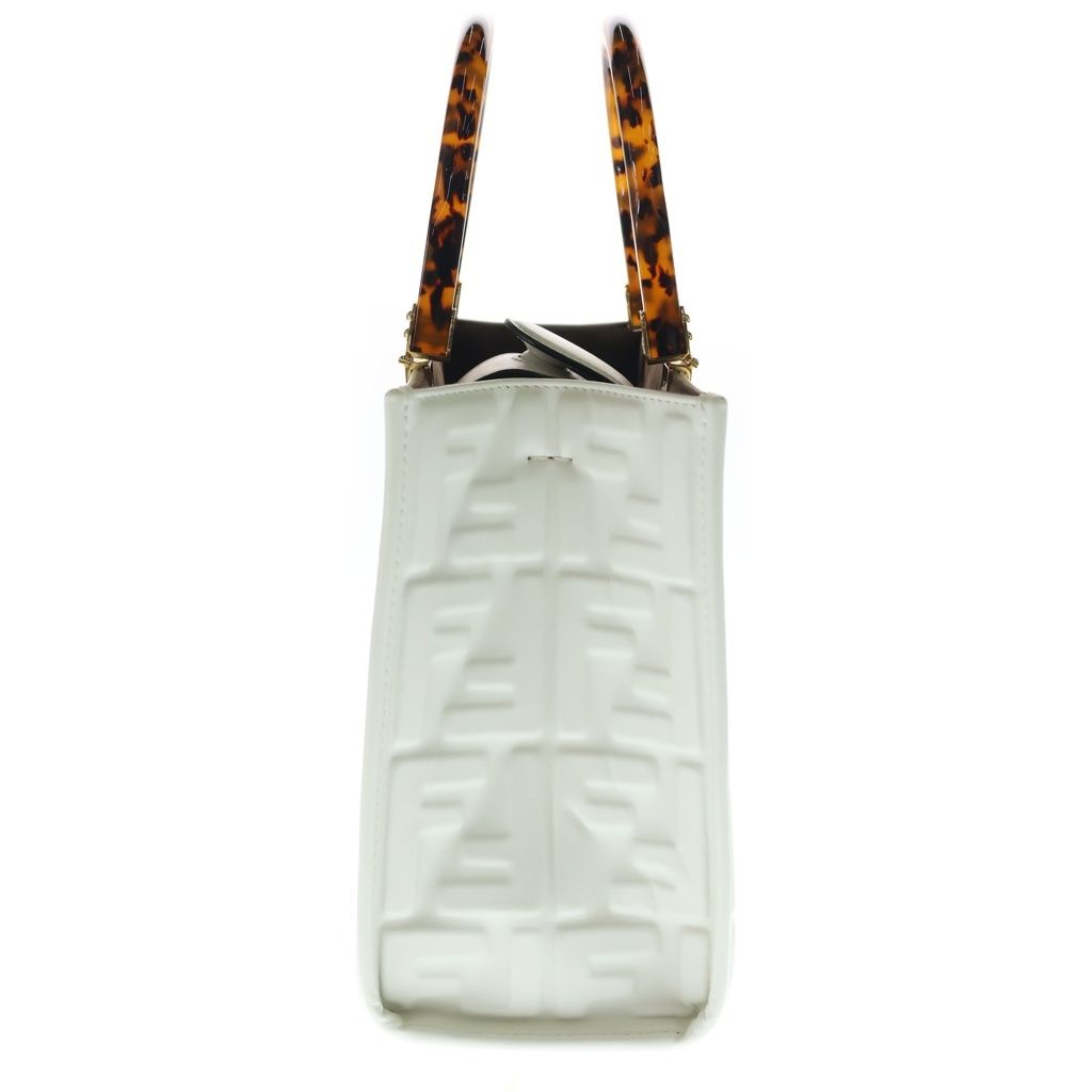 Fendi Sunshine Small Tote 2-Way Shoulder Bag White Calf Gold — view 3