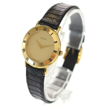 Gucci Leather Gold Dial Two Stitches Watch Black — view 4