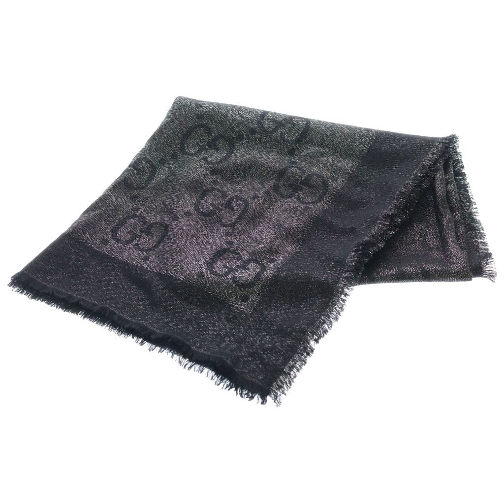 Gucci GG Lame Jacquard Shawl Monogram Scarf Black