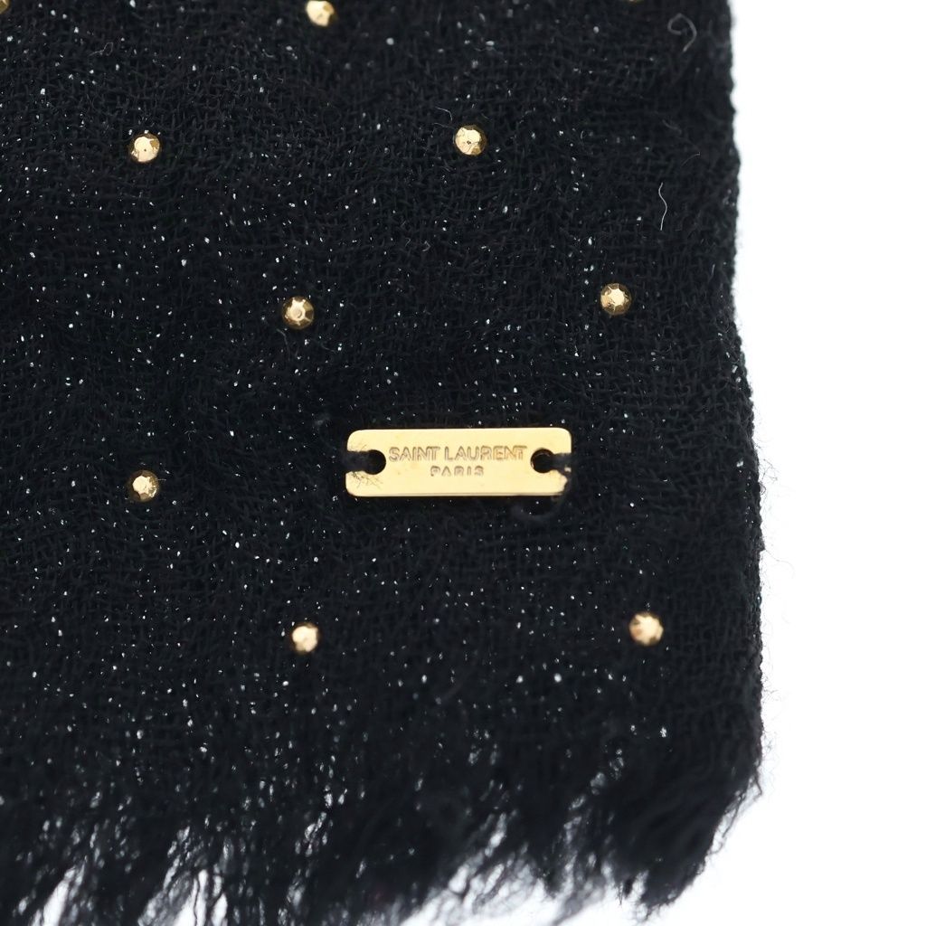 Saint Laurent Paris Petite Cravate Plume Scarf Studded Cravat Wool Bowtie Black — view 5