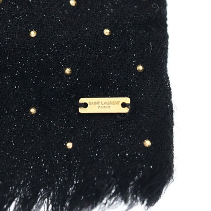Saint Laurent Paris Petite Cravate Plume Scarf Studded Cravat Wool Bowtie Black — view 5