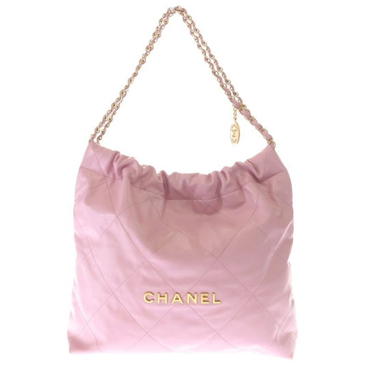 Chanel 22 Tote Shoulder Bag Pink Calfskin Gold