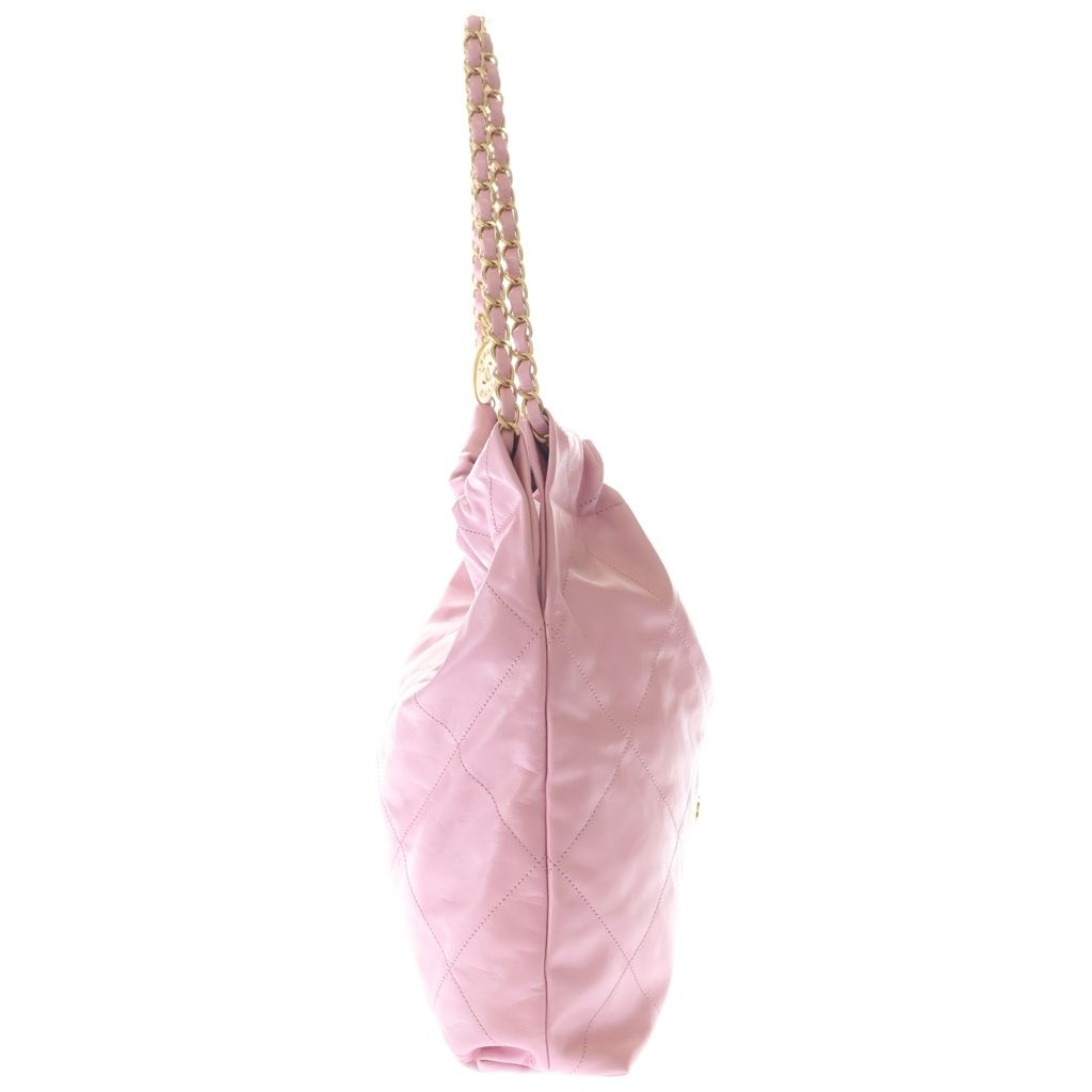 Chanel 22 Tote Shoulder Bag Pink Calfskin Gold — view 3