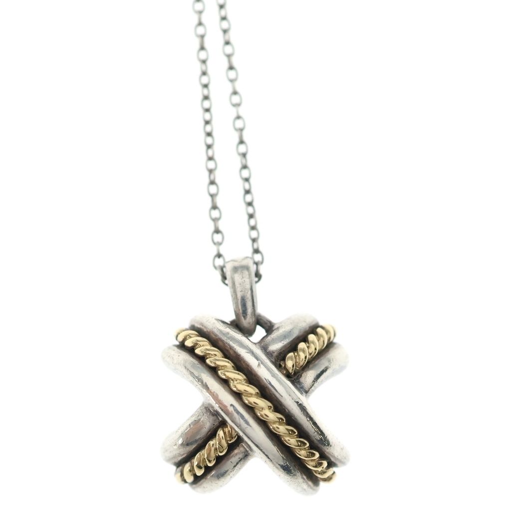 Tiffany & Co Signature Cross Combination Necklace 18k Yellow Gold Silver — view 3