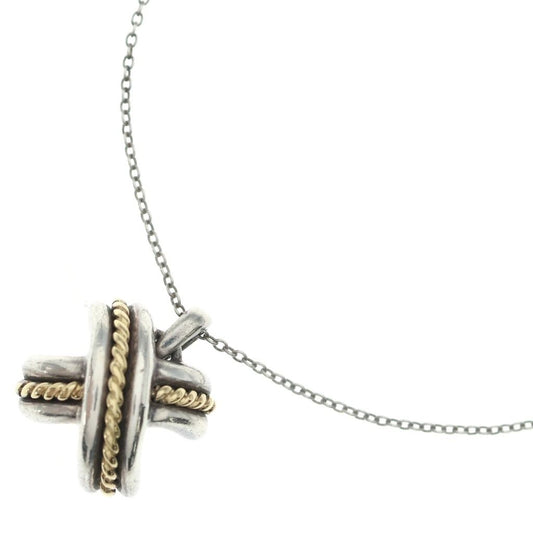 Tiffany & Co Signature Cross Combination Necklace 18k Yellow Gold Silver