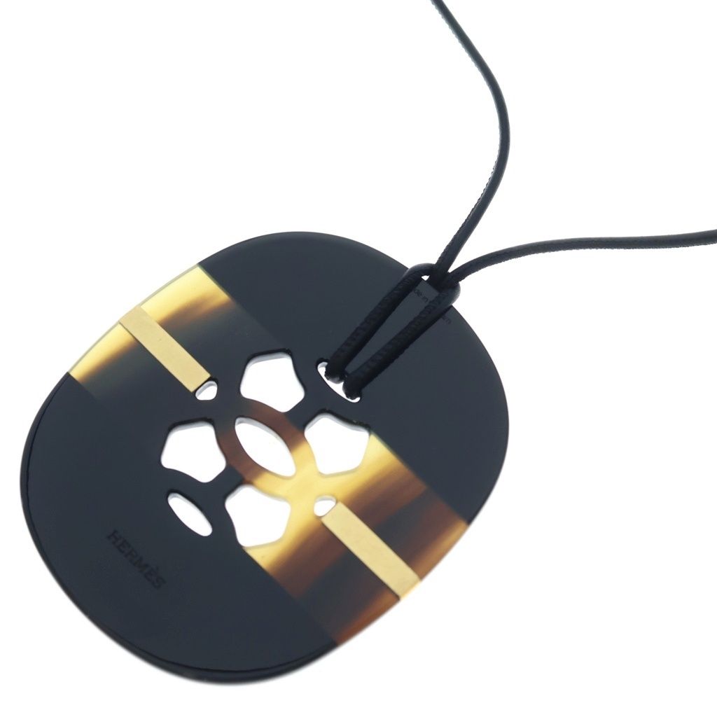 Hermes Lift GM Buffalo Horn Necklace Black Brown
