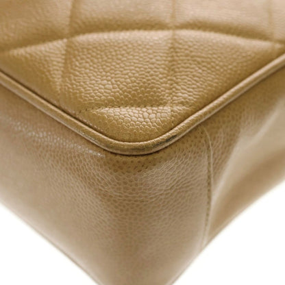 Chanel CC Logo Caviar Leather Quilted Chain Shoulder Bag Beige — view 6