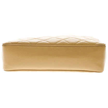 Chanel CC Logo Caviar Leather Quilted Chain Shoulder Bag Beige — view 4