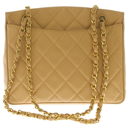Chanel CC Logo Caviar Leather Quilted Chain Shoulder Bag Beige — view 2