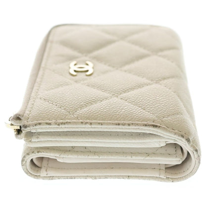 Chanel Zip Around Mini Wallet Coin Case White Caviar Leather Gold — view 3