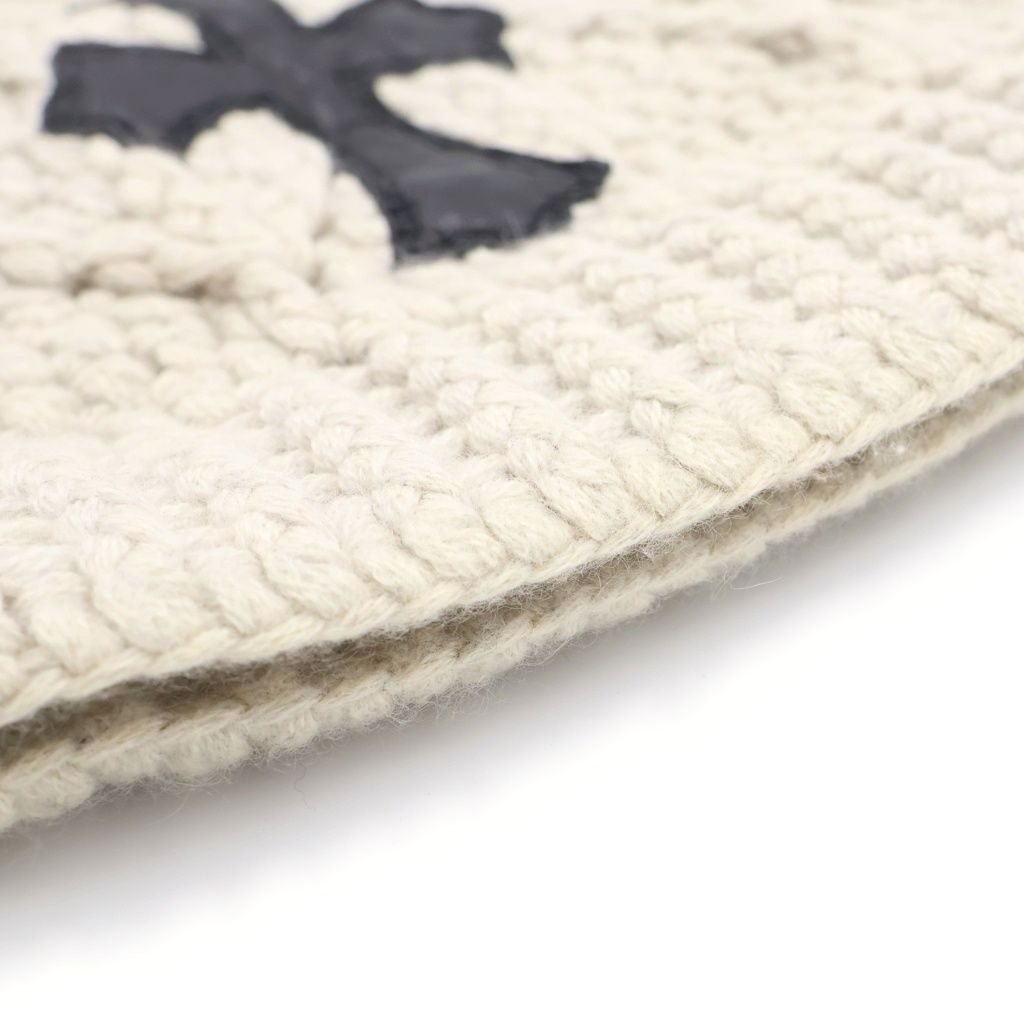 Chrome Hearts Cashmere Beanie with Cross Patch Knit Hat Ivory Black — view 6