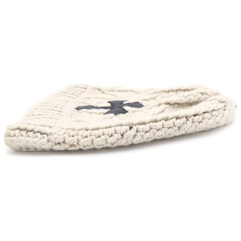 Chrome Hearts Cashmere Beanie with Cross Patch Knit Hat Ivory Black — view 4