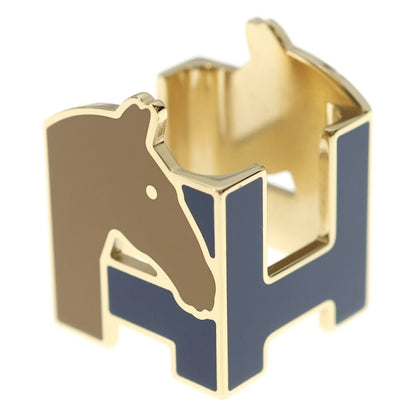 Hermes Scarf Ring Cheval Permanent Brass Blue Marine Halzan — view 5