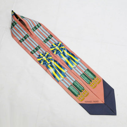 Hermes Twilly Set of 2 Scarf Jumping Dull Pink Navy Silk — view 7