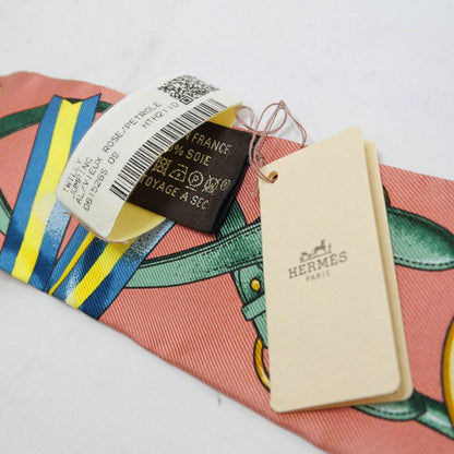 Hermes Twilly Set of 2 Scarf Jumping Dull Pink Navy Silk — view 5