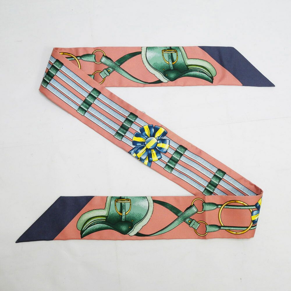 Hermes Twilly Set of 2 Scarf Jumping Dull Pink Navy Silk — view 4