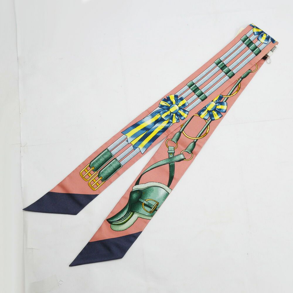 Hermes Twilly Set of 2 Scarf Jumping Dull Pink Navy Silk — view 2