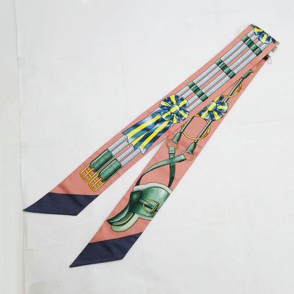 Hermes Twilly Set of 2 Scarf Jumping Dull Pink Navy Silk — view 2