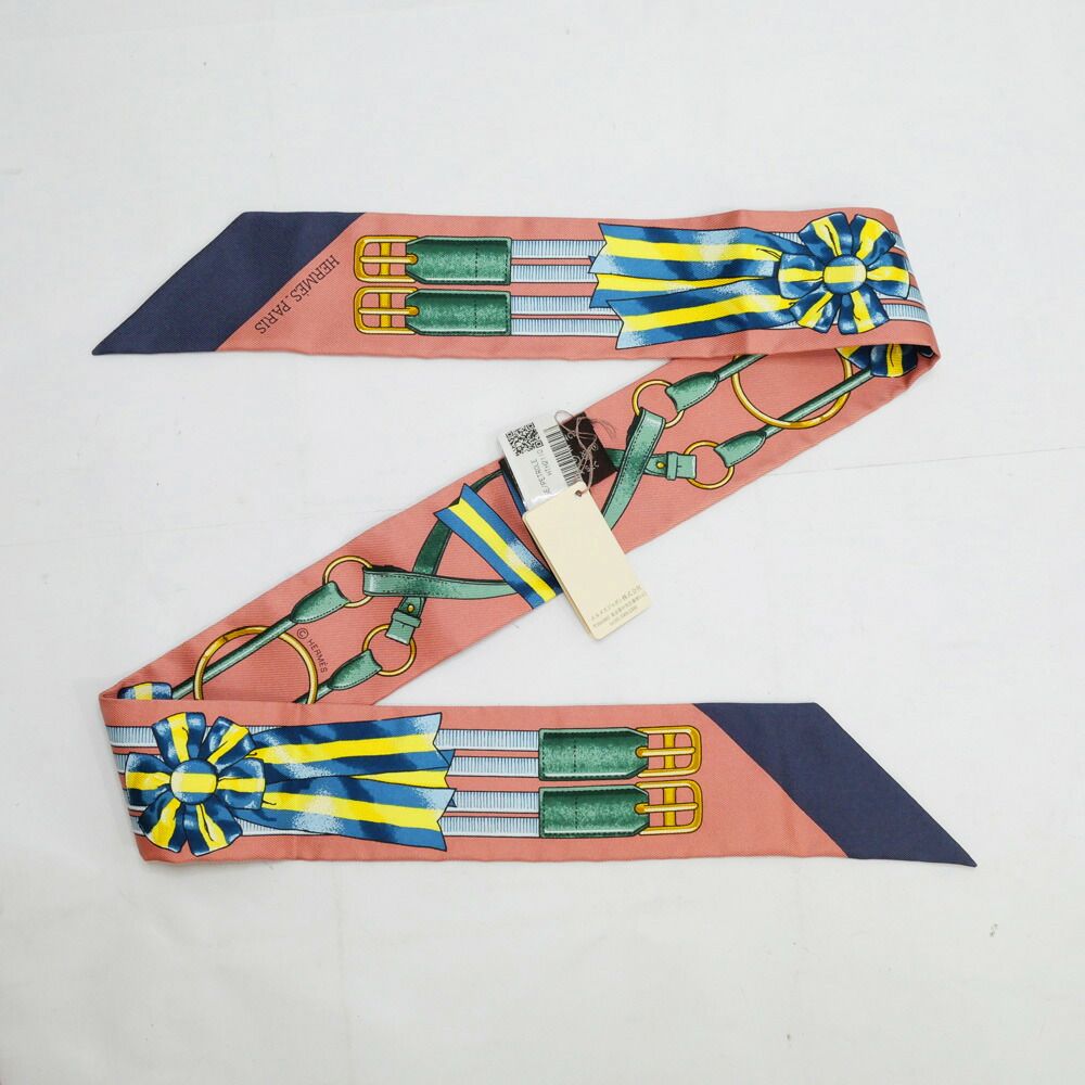 Hermes Twilly Set of 2 Scarf Jumping Dull Pink Navy Silk — view 3