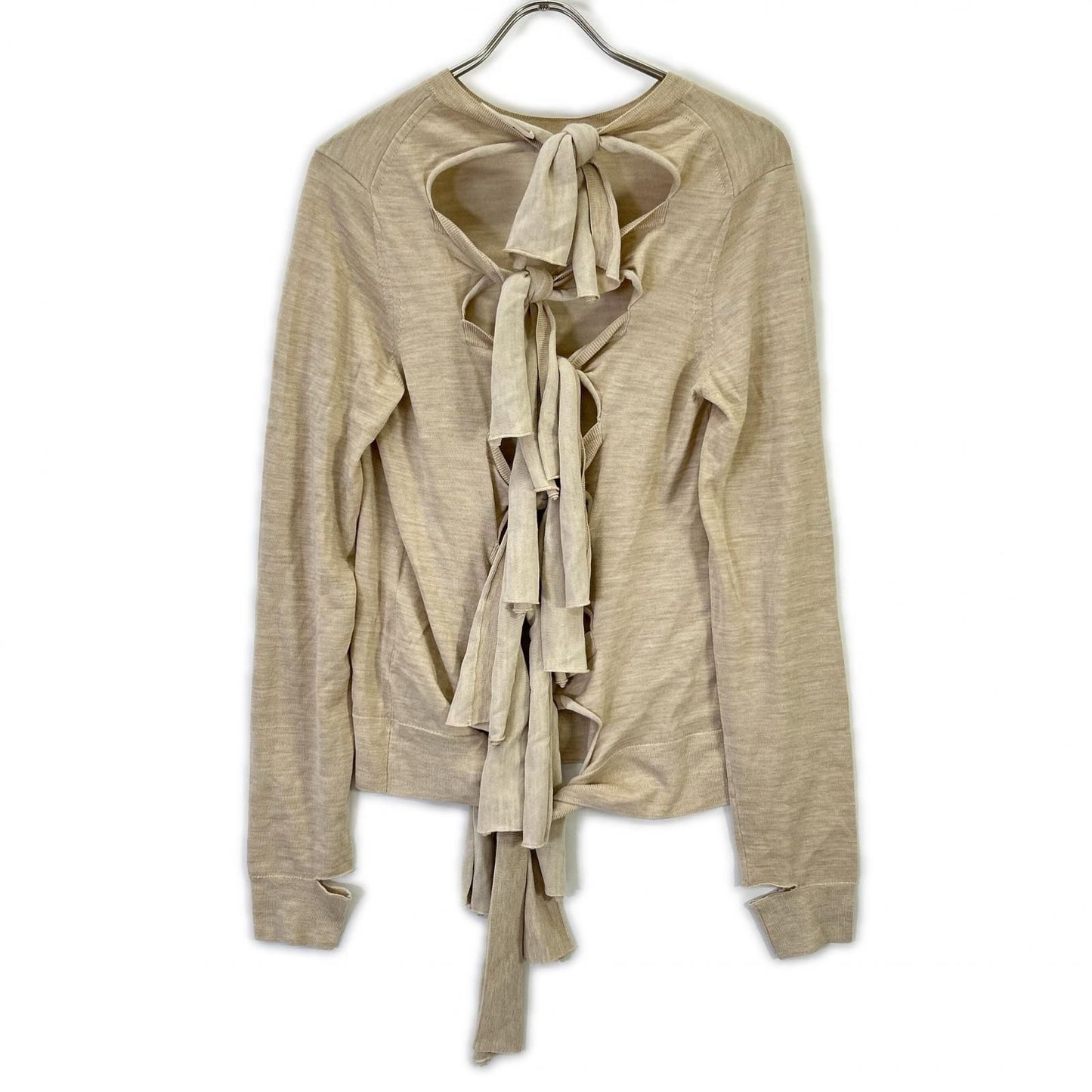 Celine Phoebe Beige Wool Silk Back Ribbon Pullover Knit Sweater — view 2