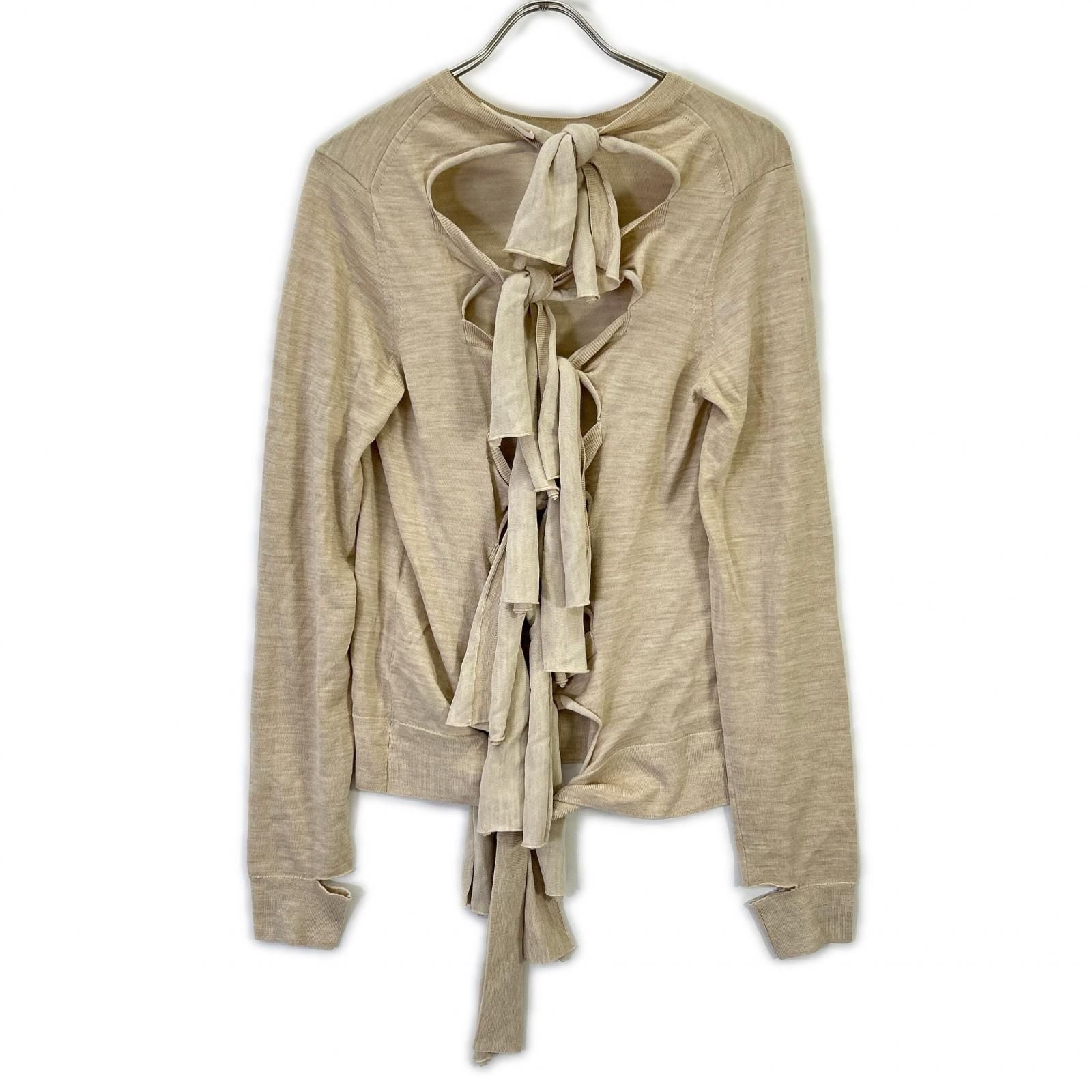 Celine Phoebe Beige Wool Silk Back Ribbon Pullover Knit Sweater — view 2