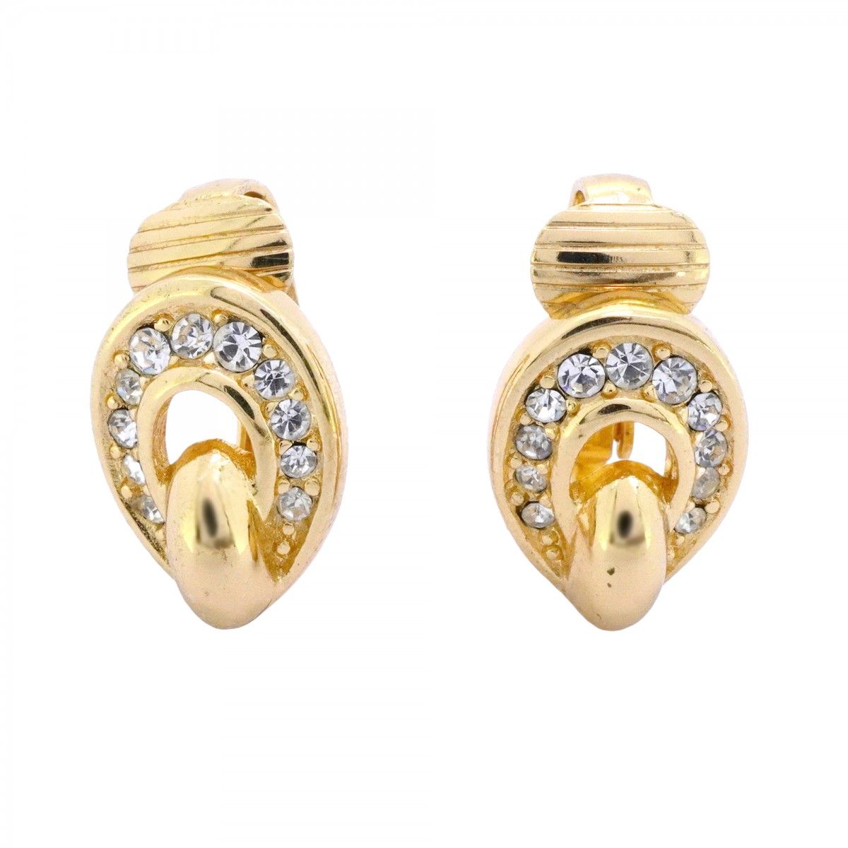Dior Earrings Gold Plated Rhinestone
