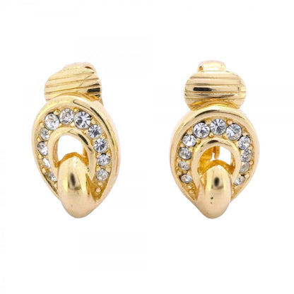 Dior Earrings Gold Plated Rhinestone