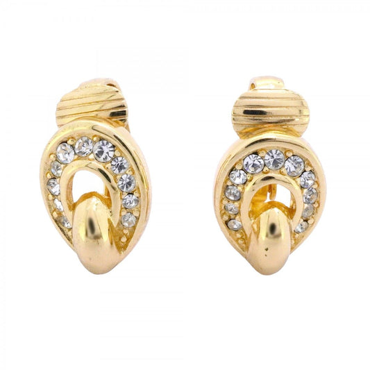 Dior Earrings Gold Plated Rhinestone