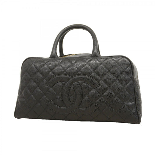 Chanel Handbag Quilted Caviar Leather Black Gold