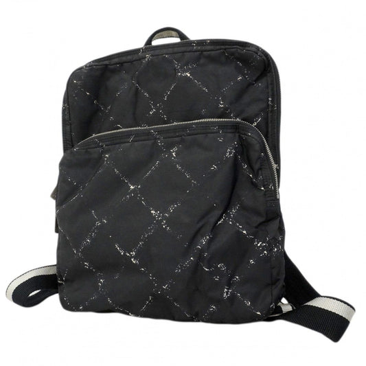 Chanel Backpack Vintage Travel Nylon Black Silver