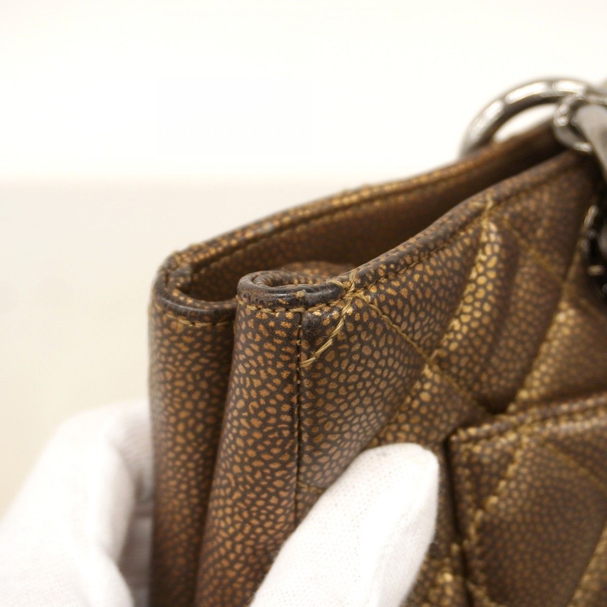 Chanel Chain Tote Quilted Caviar Leather Brown Silver — view 7