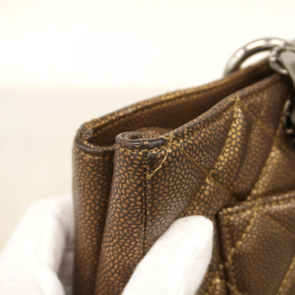 Chanel Chain Tote Quilted Caviar Leather Brown Silver — view 7