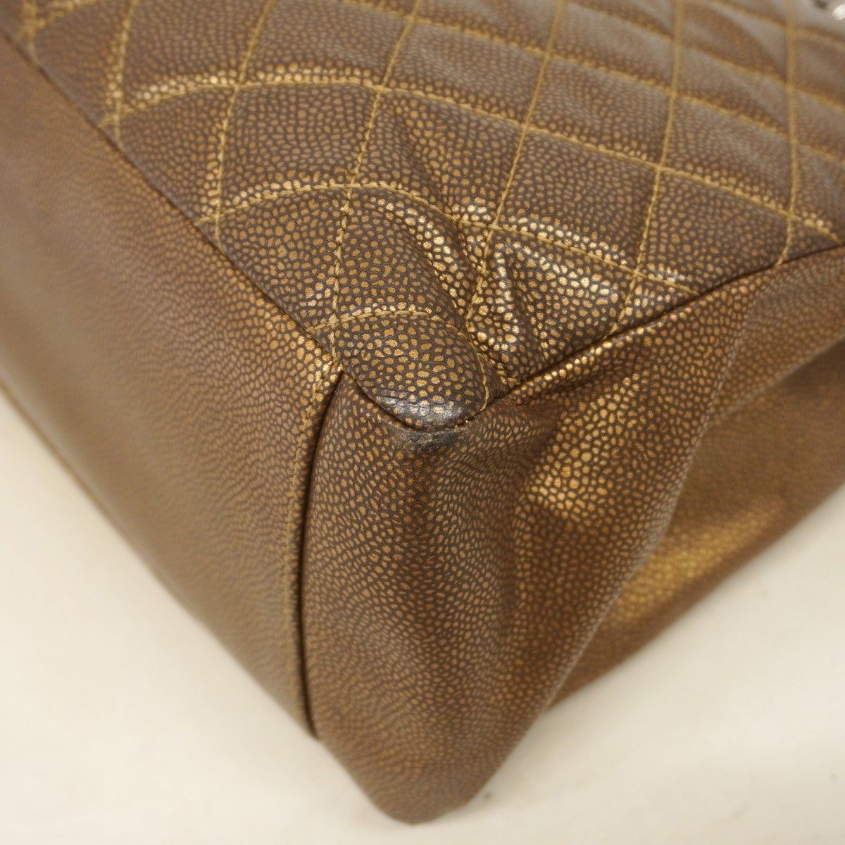 Chanel Chain Tote Quilted Caviar Leather Brown Silver — view 6