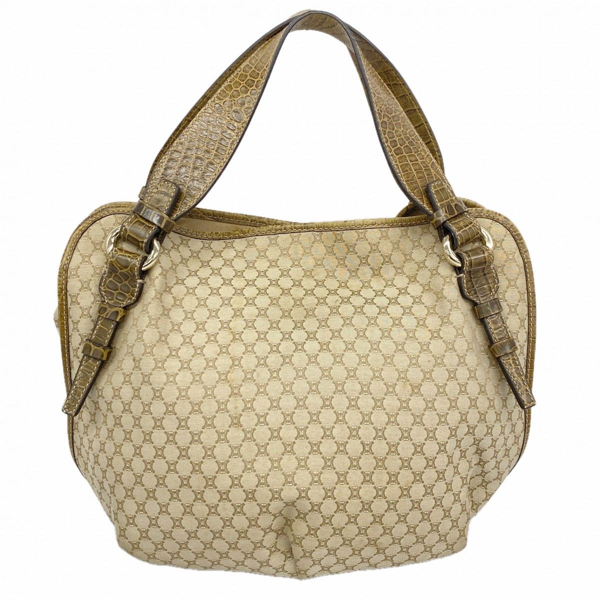 Celine Tote Macadam Nylon Canvas Beige Champagne Gold