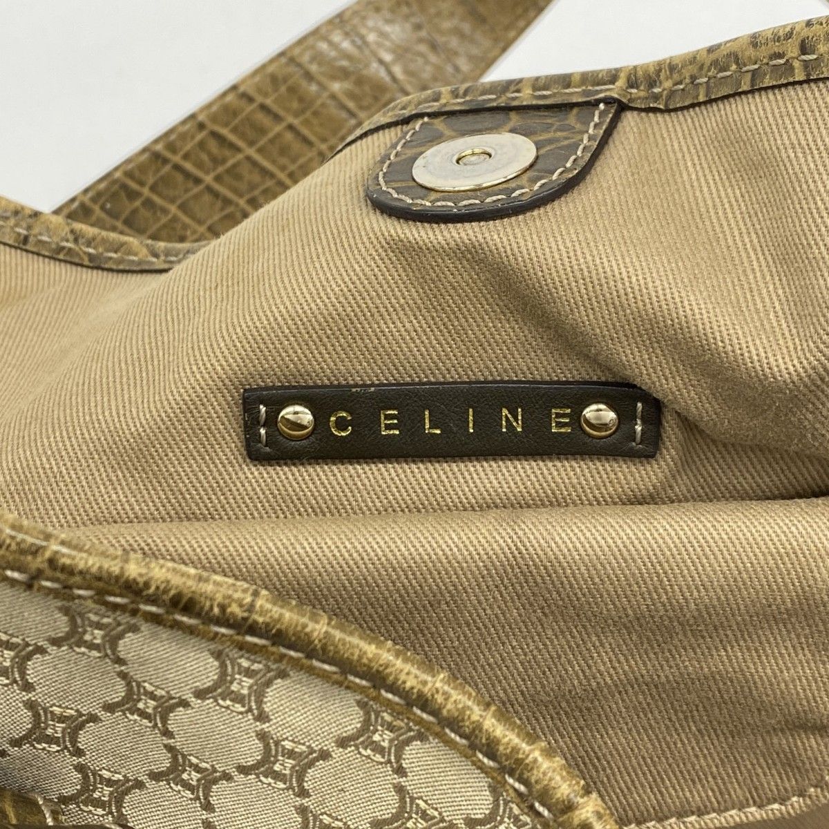 Celine Tote Macadam Nylon Canvas Beige Champagne Gold — view 5