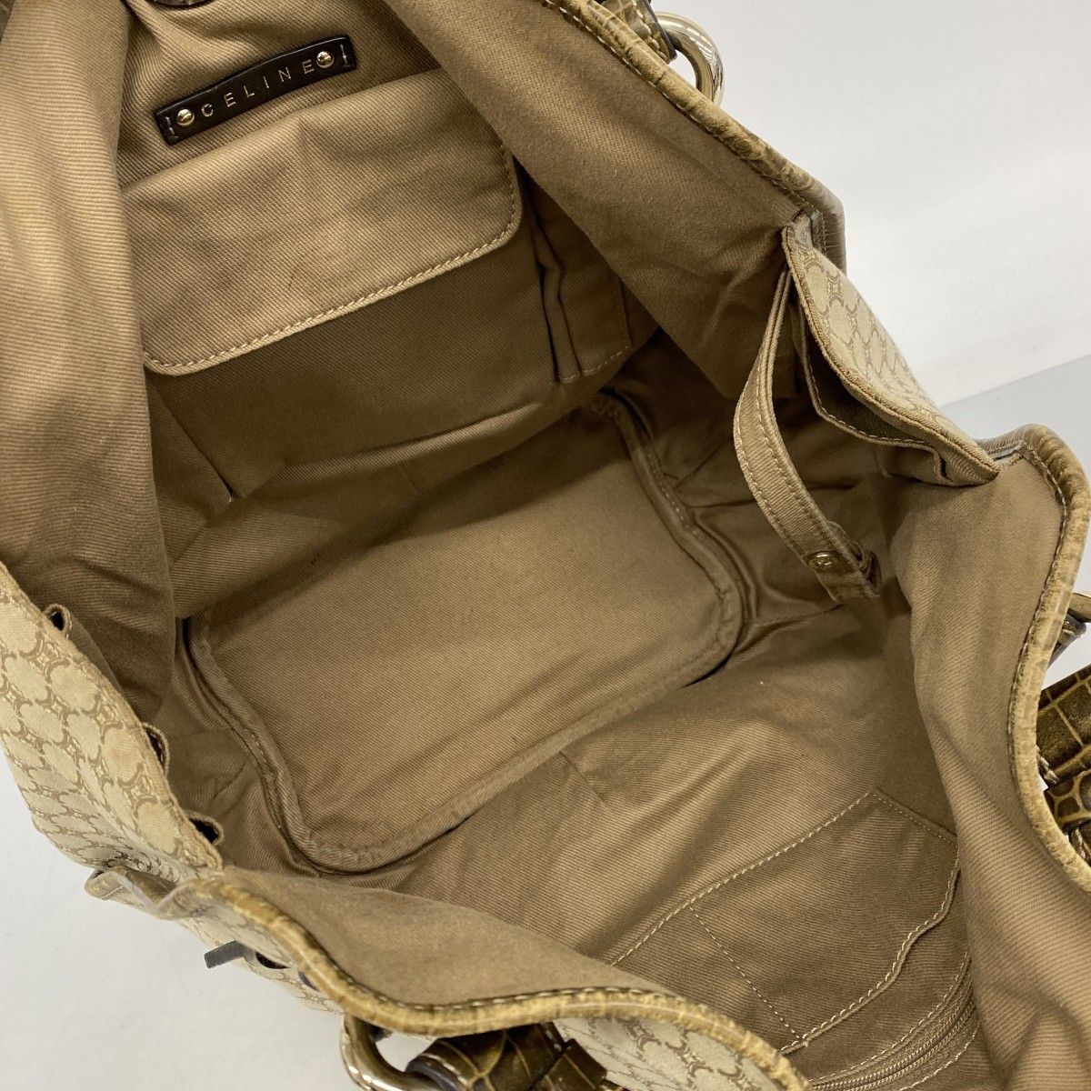 Celine Tote Macadam Nylon Canvas Beige Champagne Gold — view 4