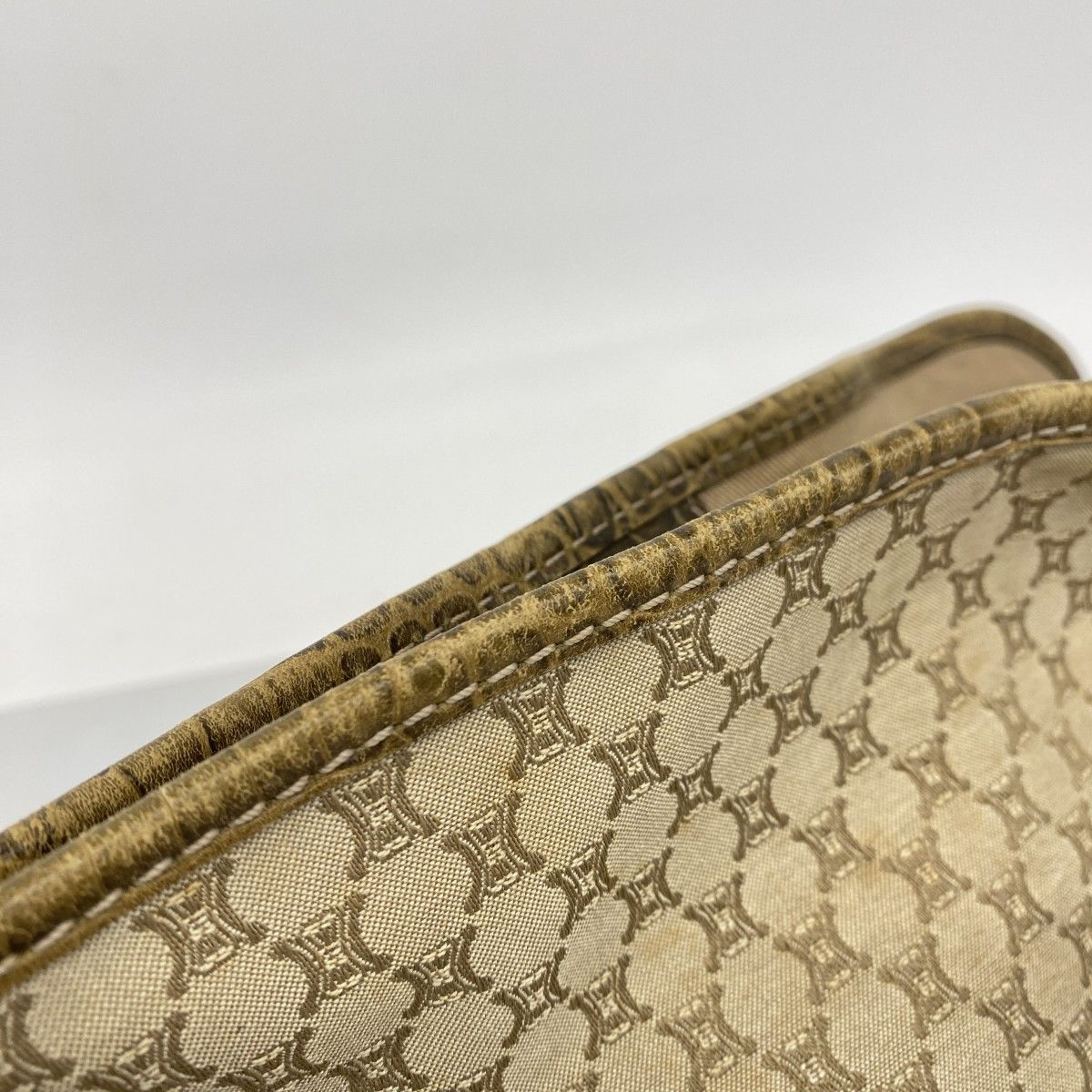 Celine Tote Macadam Nylon Canvas Beige Champagne Gold — view 8