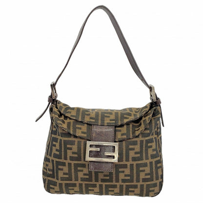 Fendi Handbag Zucca Nylon Canvas Brown Silver
