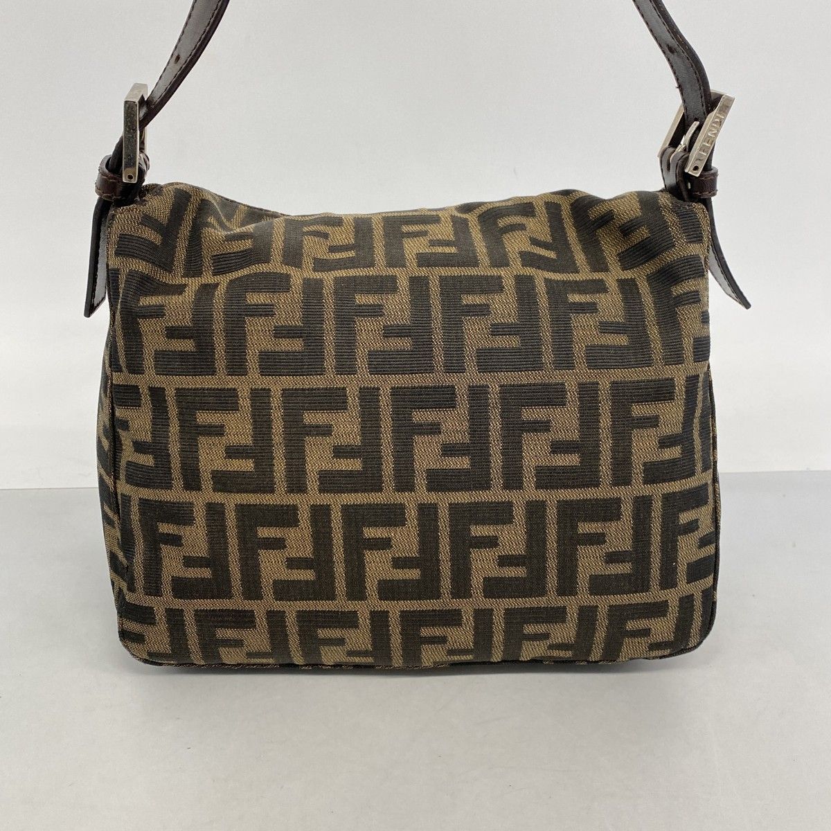 Fendi Handbag Zucca Nylon Canvas Brown Silver — view 9