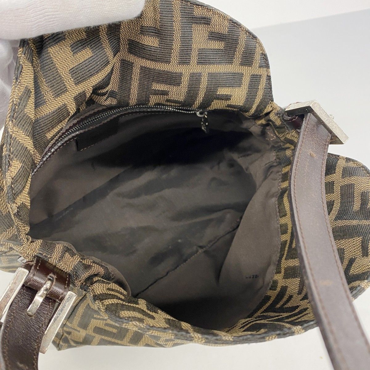 Fendi Handbag Zucca Nylon Canvas Brown Silver — view 4