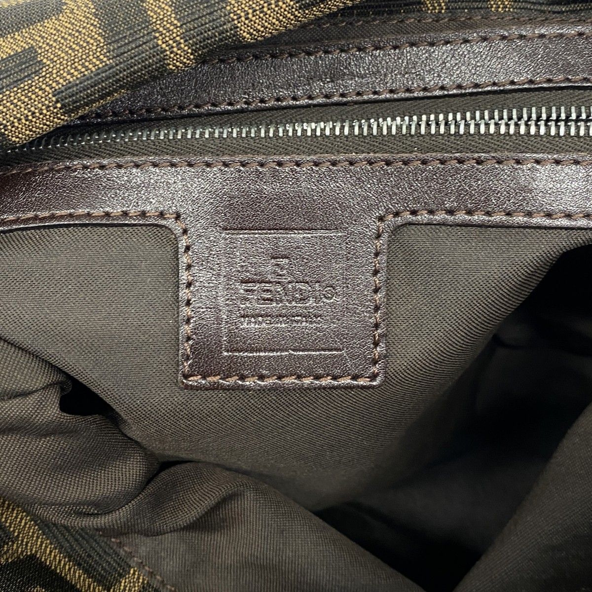 Fendi Handbag Zucca Nylon Canvas Brown Silver — view 5