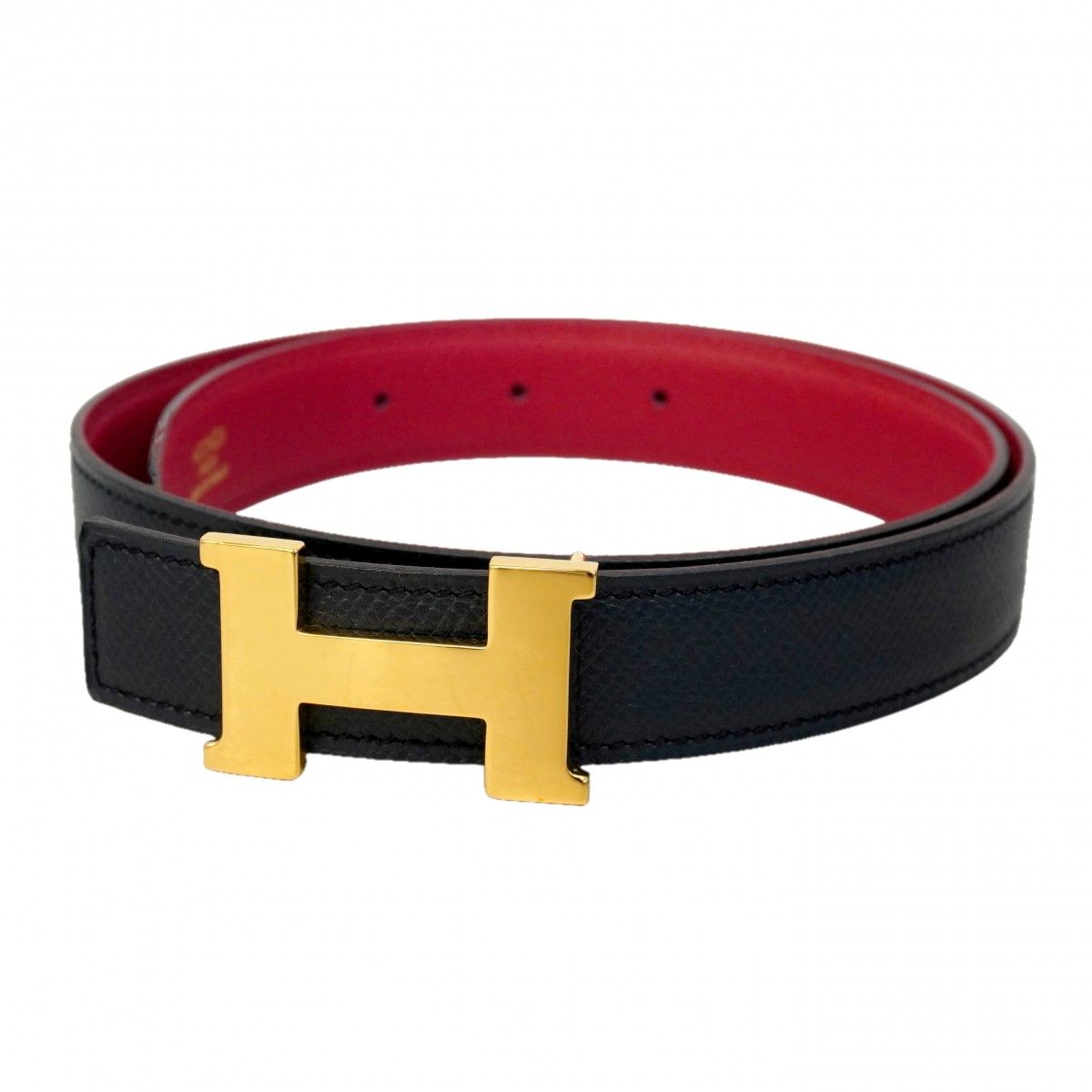 Hermes Belt Constance Courchevel Black Rouge Vif Gold