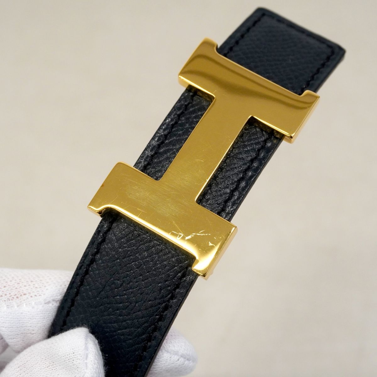 Hermes Belt Constance Courchevel Black Rouge Vif Gold — view 4