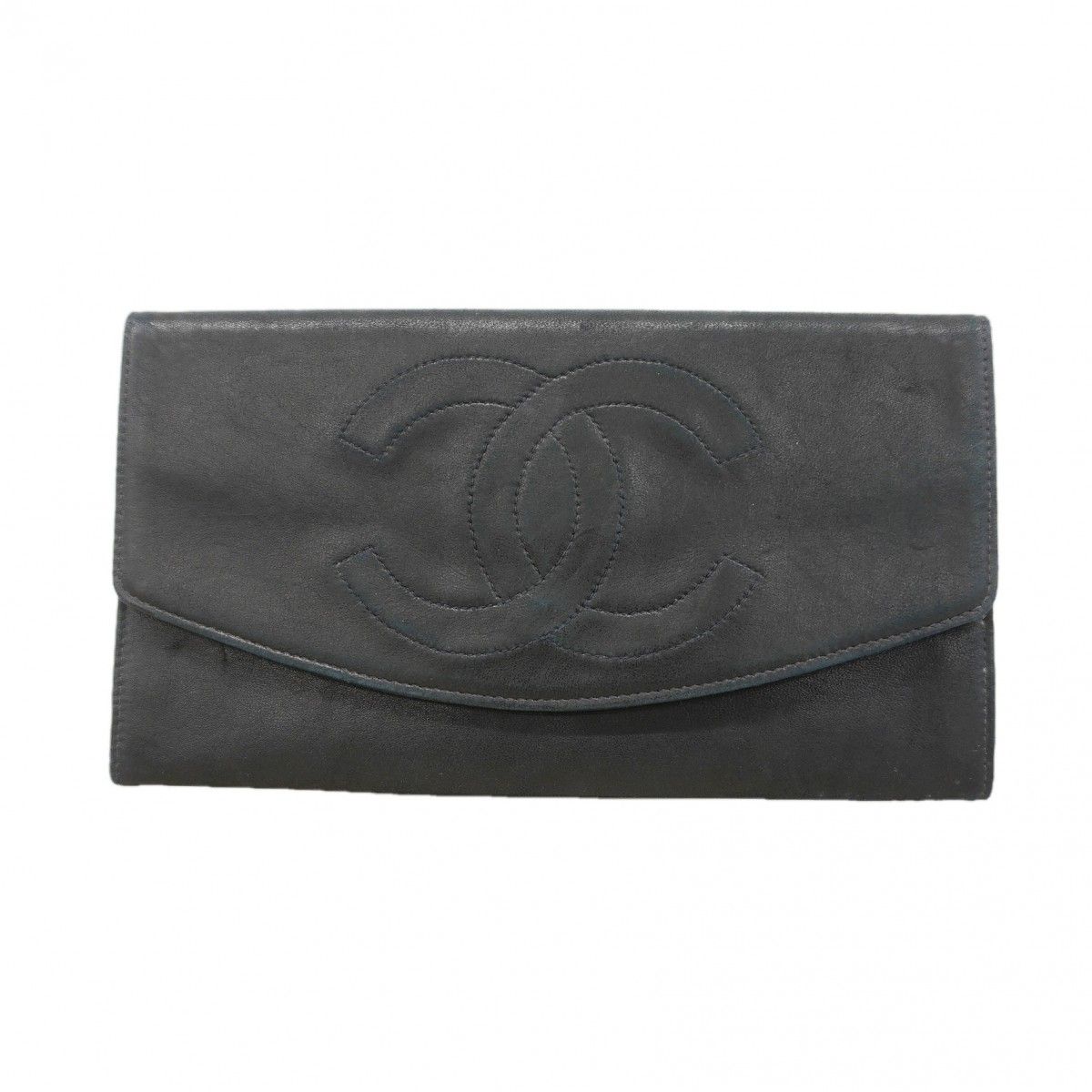 Chanel Long Bill Holder Lambskin Black Gold Wallet