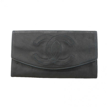 Chanel Long Bill Holder Lambskin Black Gold Wallet
