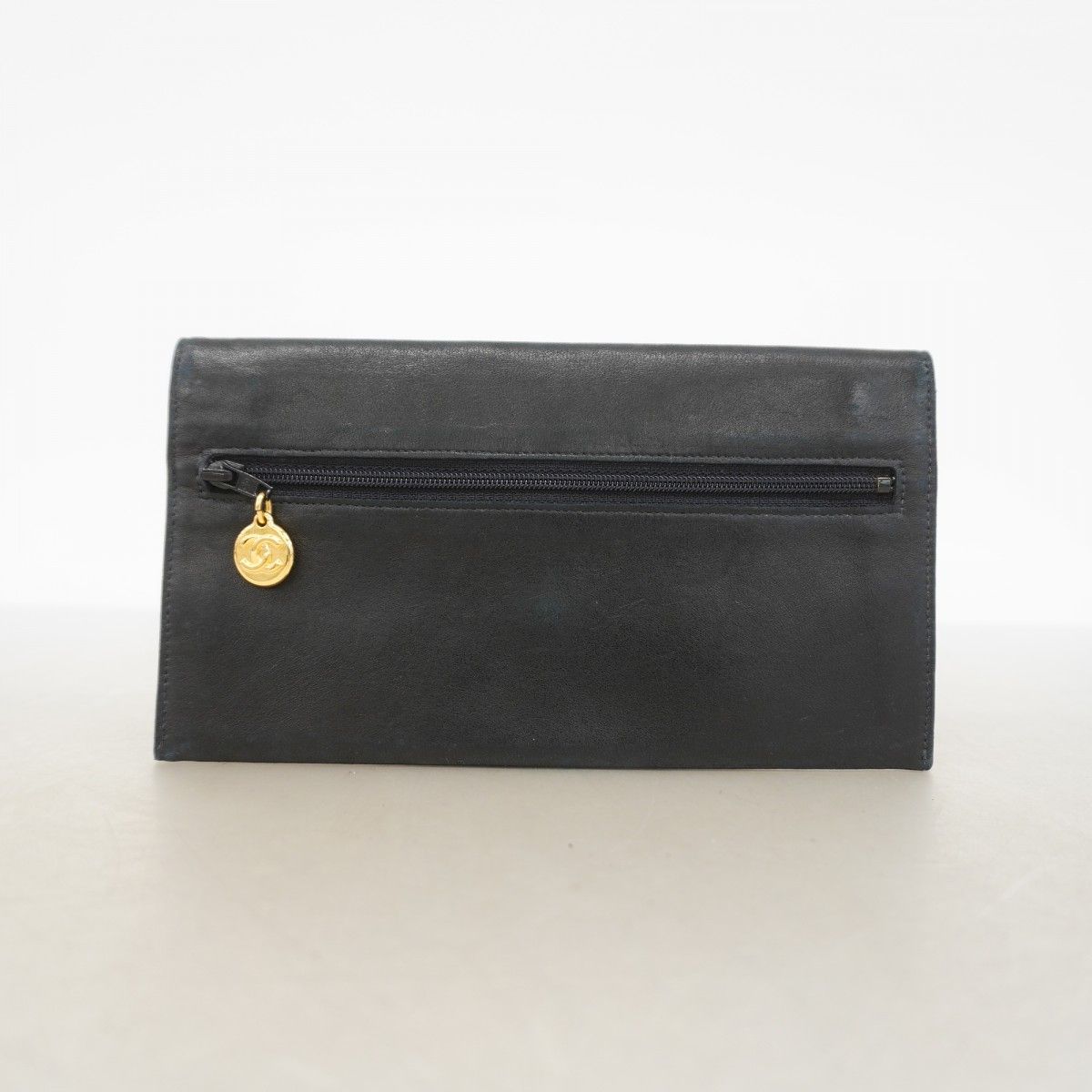 Chanel Long Bill Holder Lambskin Black Gold Wallet — view 7