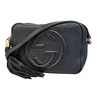 Gucci Shoulder Bag Soho Leather Black Champagne Gold